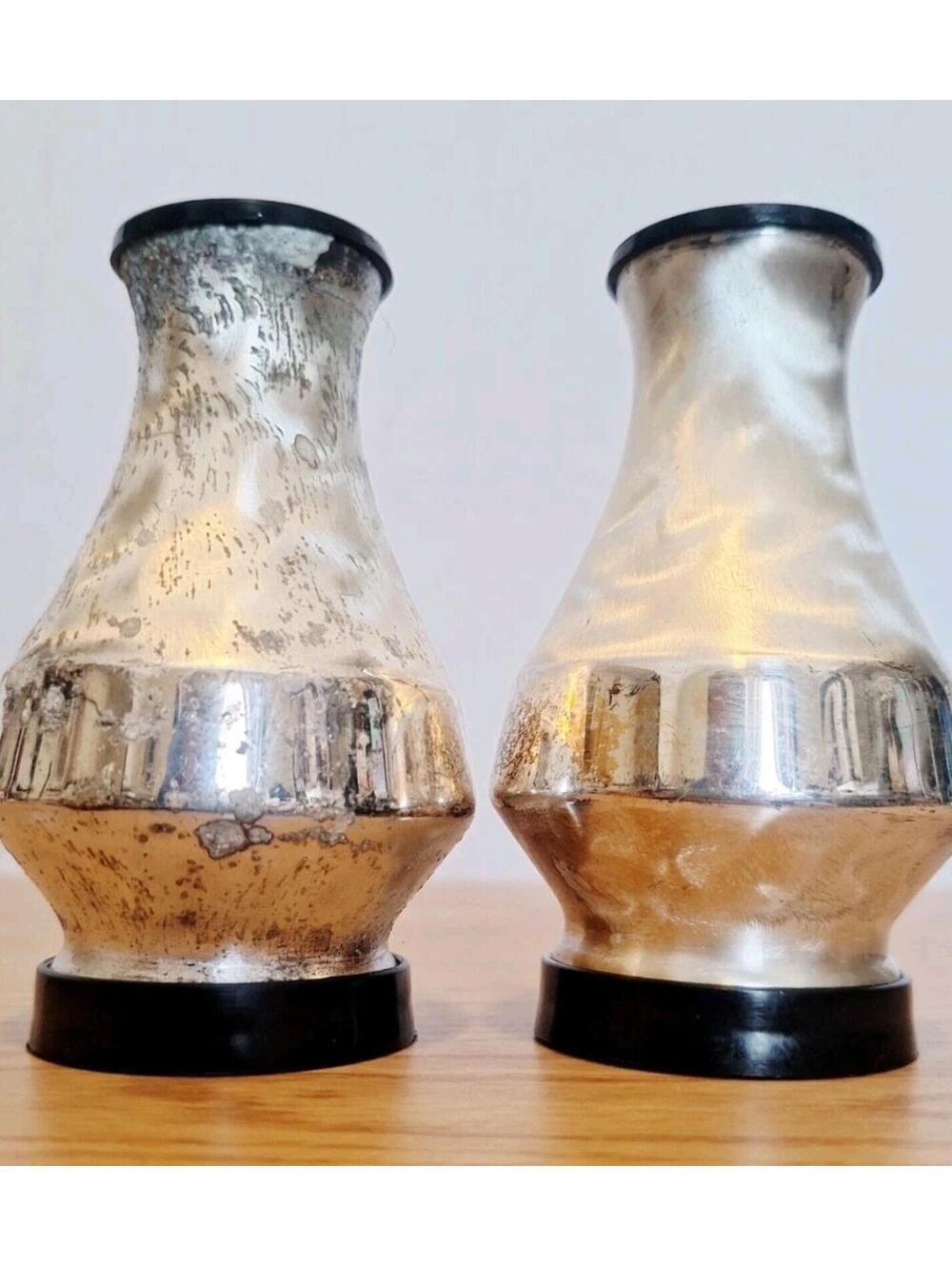 VTG Mercury Glass Salt and Pepper Shakers West Germany MCM Mid Century Silver